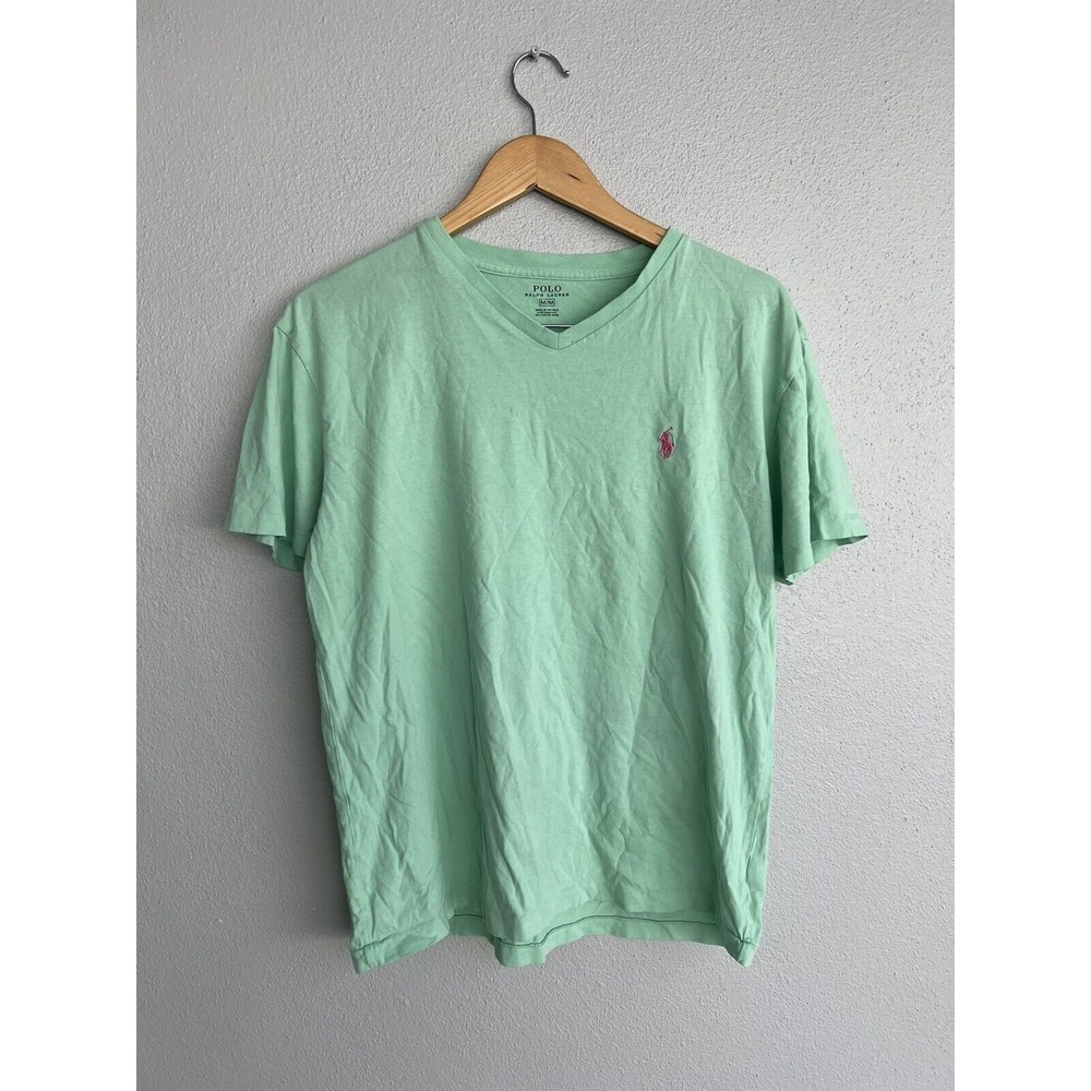 Polo Ralph Lauren Mint Green Pink logo Mens Short Sleeve Shirt Size Medium - Picture 3 of 8